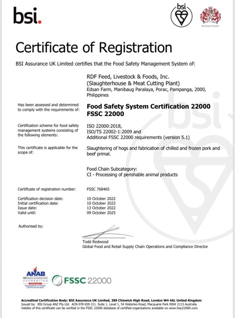RDF Facilities Pass FSSC 22000 v5.1 Certification